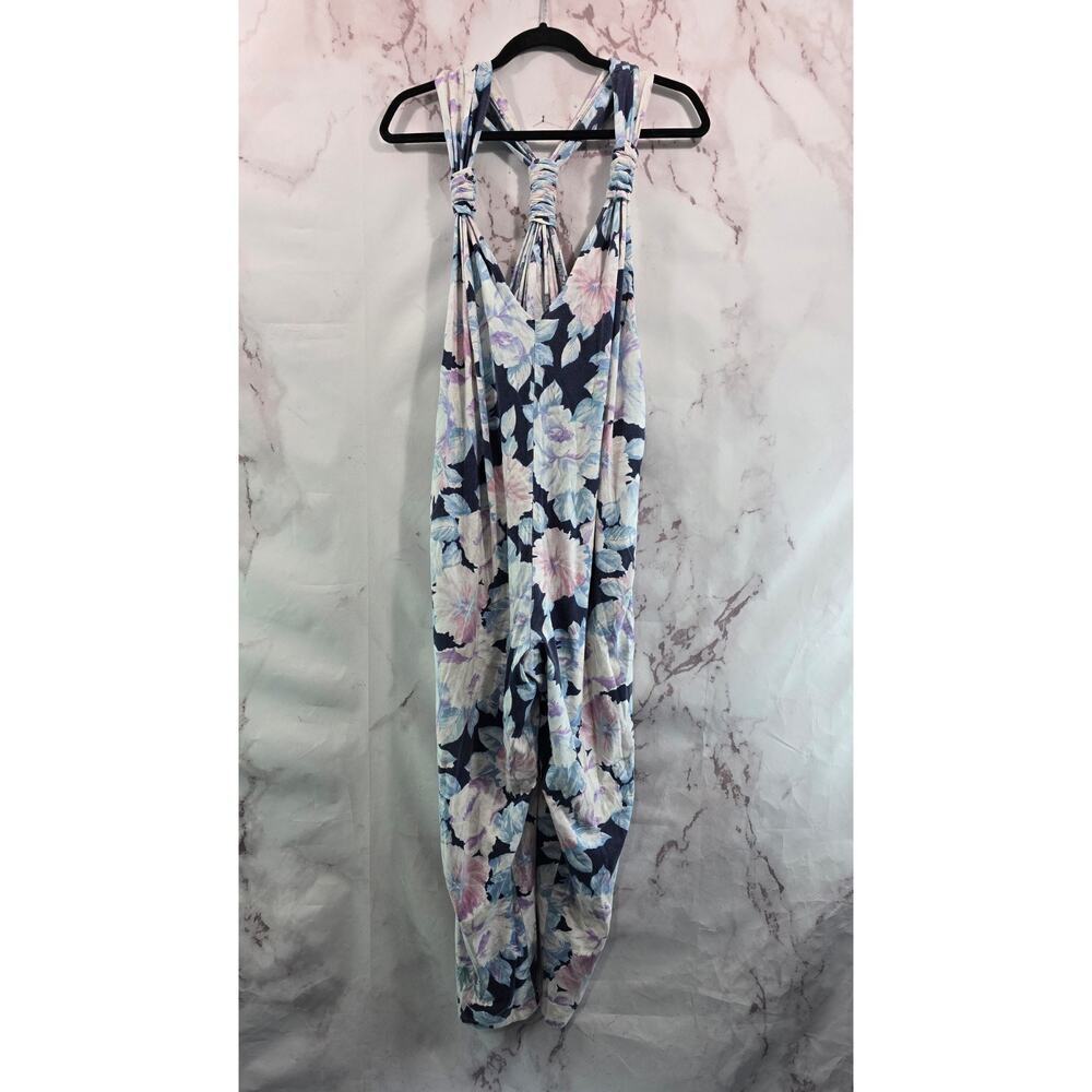 Vintage Jumpsuit Womens Medium Purple 90s 80s Slouchy Gaucho Tank Floral Beachy